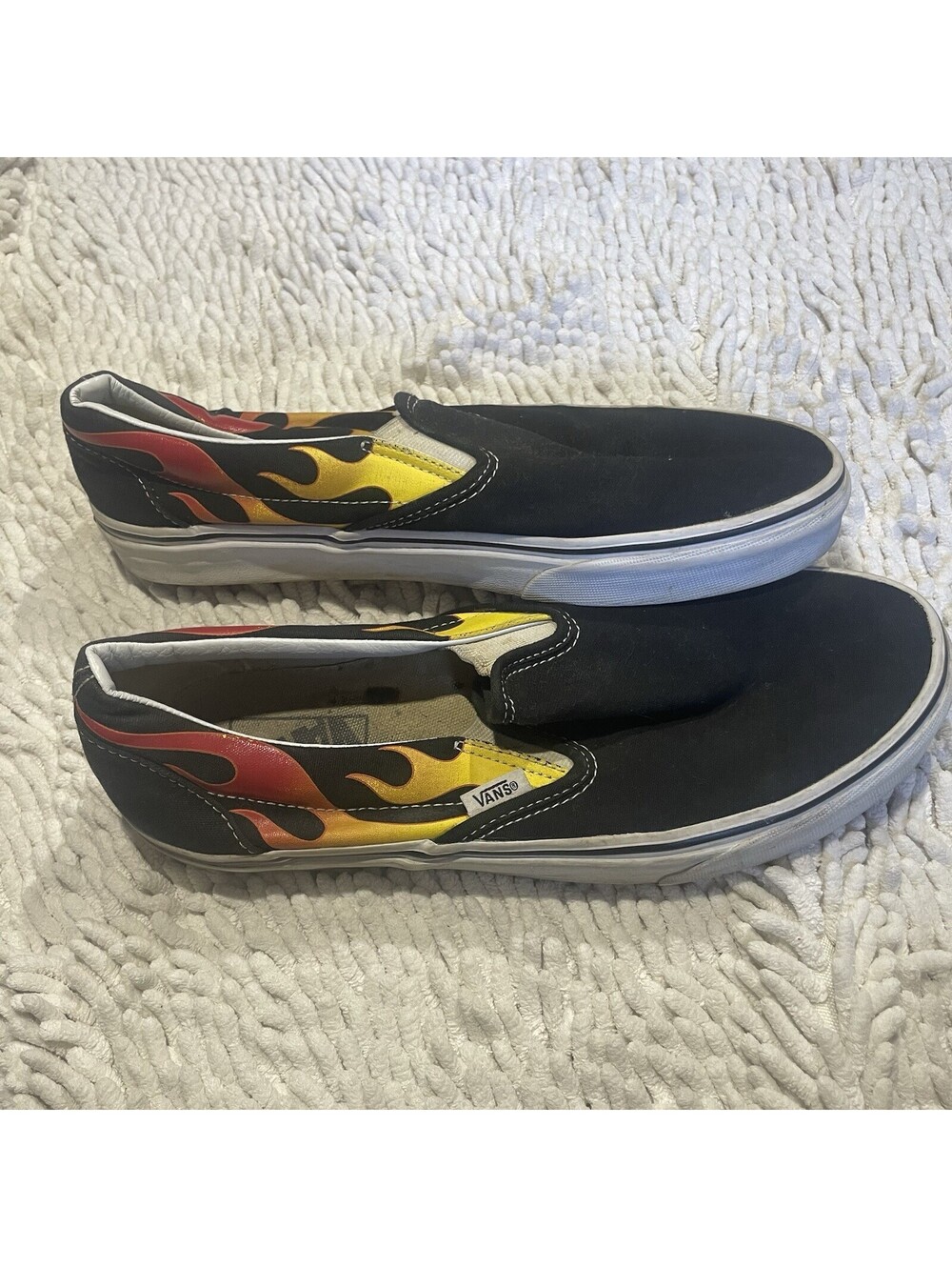 Vans Classic Slip-On Flame Black Red Yellow Shoes Mens 8.0 Womens 9.5 500714